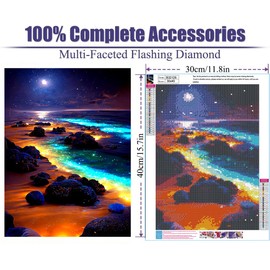 Yunnuo Diamond Art Kits for Adult,Moonlight Beach Diamond Painting for Beginners,DIY Full Drill Paint with Diamond,Moon Scenery Gem Art and Crafts,Office and Home Wall Decor Gifts (12x16inch)