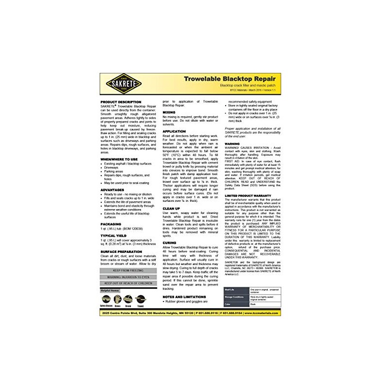 Sakrete Trowelable Blacktop Repair (Quart, 1)