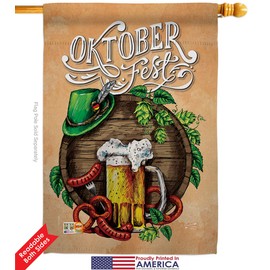 Oktoberfest Festival House Flags Pack Beverages Beer Happy Hour Game Pong Party Ale Lager Craft USA Vintage Applique Small Decorative Gift Yard Banner Double-Sided Made In 28 X 40