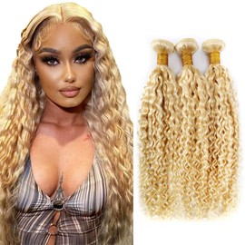 26 28 30 inch Blonde Bundles 613 Kinky Curly Bundle P27/613 Human Hair Bundles Brazilian Remy Blonde Wet and Wavy Bundle
