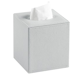 JLAMBOM PU Leather Tissue Box Cover Square Tissue Box Holder with Magnetic Closure, Decorative Tissue Holder for Bathroom Bedroom Office (Grey)
