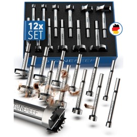 STONE REEF Forstner Drill Bit Set 12 Pieces [10-50 mm Including Storage Box] - Forstner Drill, Forstner Drill, Forstner Drill Bit Set, Wood, Pot Drill, Forstner Drill Bit 40 mm, Fostner Drill Bit