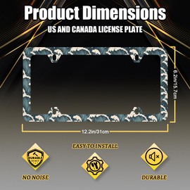 Retro Ocean Waves License Plate Frame Japanese Traditional Wave License Plate Stainless Steel Accessory Funny License Plate Cover Decoration With Screws 12.3" x 6.3"For US Canada Standard Vehicle Size