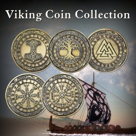 Norse Viking Symbol Coin Nordic Mythology Proective Talisman, Set of 5