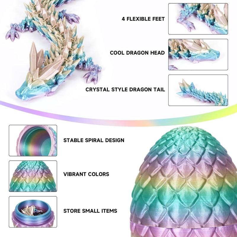 4PCS 3D Printed Dragon Eggs with Dragon Inside Articulated Crystal