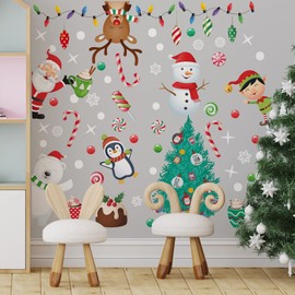 WALPLUS 90x120cm Christmas Combo Decorations Wall Stickers Winterland Friends Around The Tree Wall Art Window Display Clings Display Decals Living Room Living Room Bedroom DIY Gift