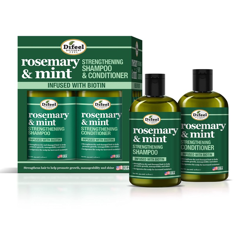 Difeel Champú fortalecedor del cabello de romero y menta, 12
