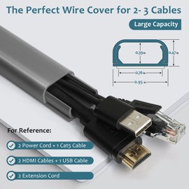 153in Cord Hider Wall, Wire Hiders for 3 Cords, Paintable Cable Cover for 2 Thick Extension Cables, Wire Concealer to Hide Cords Wall Mounted TV, 9X L17in X W0.95in X 0.47in, Grey