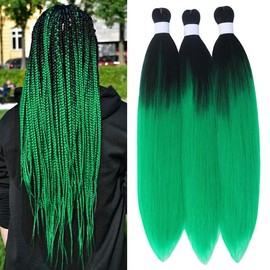 Ombre Color Braiding Hair Pre Stretched Black Ombre Braiding Hair Prestretched 24inch 3pcs Synthetic Hair Extensions for Braids Ombre Braiding Hair Pre Stretched - Color: 3PCS 1B/Green