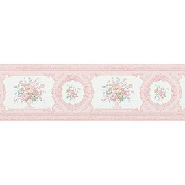 Peachy Pink Satin Victorian Floral Wallpaper Border FDB02007 979b02007