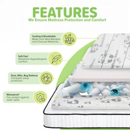Premium Bamboo Mattress Protector Waterproof | Extra Soft | Enfused Charcoal for Odor Control | Fits Up to 21 inch Bed | Family Friendly (Queen)