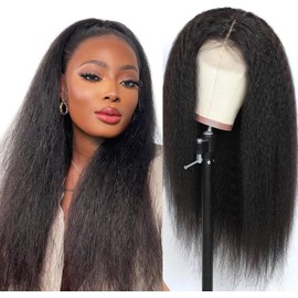 Lace Closure Wig Cap Brazilian Hair Wig Natural Yaki Wig Kinkycurly Brazilian for Women 16 Inch