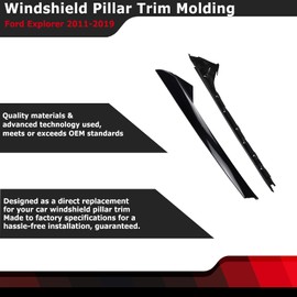 FEXON Front Passenger Side Windshield Outer & Inner A Pillar Trim Molding Kit Compatible with Ford Explorer 2011 2012 2013 2014 2015 2016 2017 2018 2019 Replaces 926-451 (Right 2ps，Gloss Black)