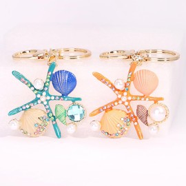 Uainhrt Cute Starfish Design Sparkling Crystal Rhinestones Keychain Handbag Charm Decoration Accessories