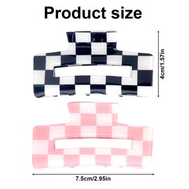 Tinoaly 2pcs Checkered Rectangle Claw Clips for Women, Pink & Black Y2K Jaw Claw Clips Cute Non Slip Checker Hair Barrettes for Thin & Dense Hair
