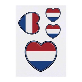 4 x 'Netherlands Flag Heart' Temporary Tattoos - Water Resistant, Skin-Safe, Non-Toxic Transfers, Mixed Sizes (TO00062258)
