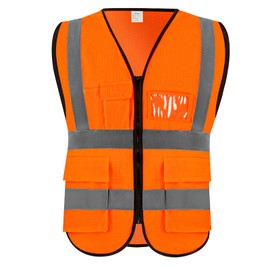 Lehueos High Visibility Vest Safety Vest with Pockets and Zipper Meets ANSI/ISEA Standard(1, Orange-Mesh, Medium)