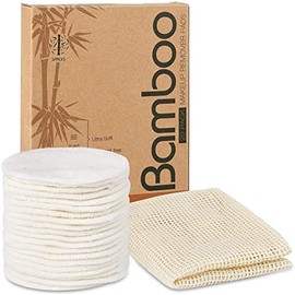 20 paquetes de almohadillas desmaquilladoras orgánicas reutilizables, discos de algodón de bambú lavables para todo tipo de piel con bolsa de lavander