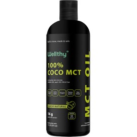 Wellthy MCT Oil 1L Aceite 100% Coco Natural. 66 Porciones, C8+C10 Alta Pureza, Keto y Paleo Safe, Sugar Free, Vegan, NON GMO, Gluten Free, Libre de Soya, Libre de Palma, Origen Filipino.