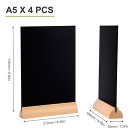 LELADY A5 Mini Chalkboard Small, Pack of 4 Mini Blackboard Chalkboard Stand, Acrylic Chalkboard with Stand, Mini Blackboard Set, Double-Sided Chalkboard Mini Board Menu, Board Wooden Base for