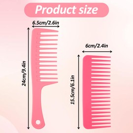 2 Pcs Wide Tooth Comb for Curly Hair, Large Tooth Detangler Comb, Pink Shower Combs, Wide Toothes Hair Care Combs Set for Women Men Wet Dry Curly Hairs