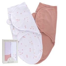 Ely's & Co. Adjustable Swaddles for Newborn, Baby Swaddles 0-3 Months, Swaddle Sack for Baby Girl, 100% Cotton, 2 Pack (Dusty Rose and Mauve Pink Star)