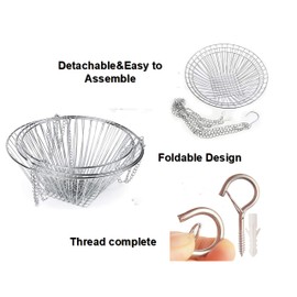 KNC 3-Tier Detachable Hanging Wire Baskets with Q Hooks,Vegetable Fruit Baskets Holder for Kitchen Bathroom Organizer Storage, Plant Holder Kitchen Countertop Space Saver (Silver)