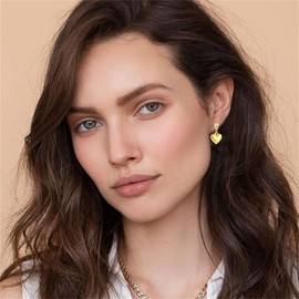 QLYOVWE Red Love Heart Dangle Earrings for Women Fashionable Statement Earrings Minimalism Heart Earrings Hot Pink Earrings (3D Gold)