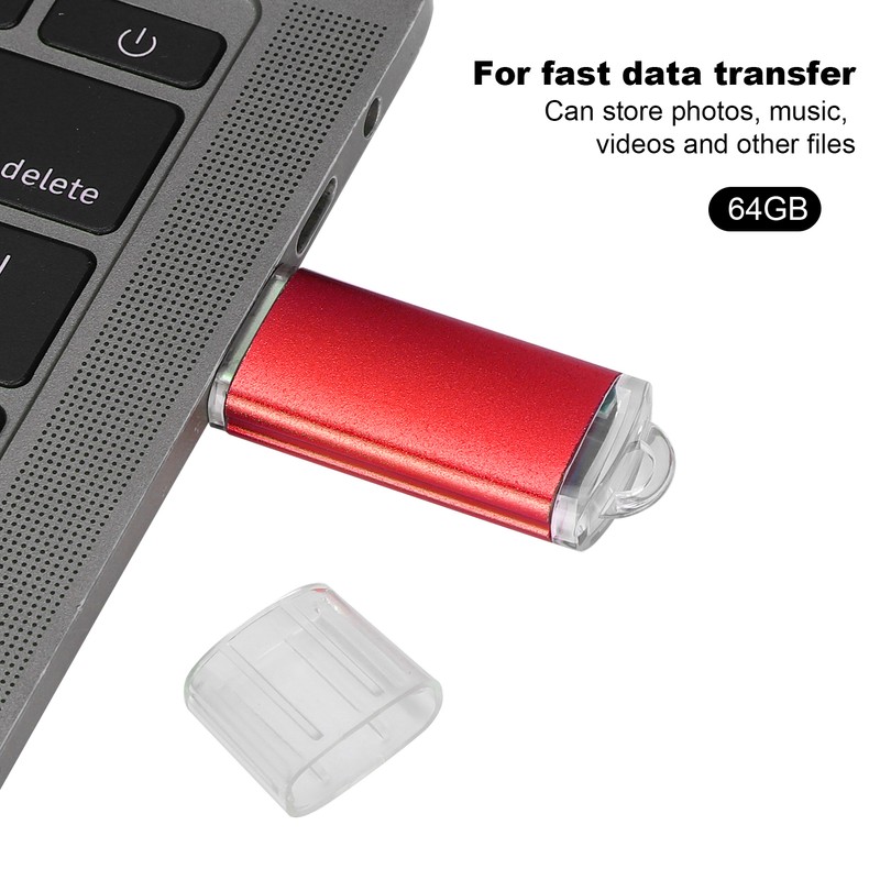 USB Flash Drive Transparent Cover Red Portable Storage Memory Stick