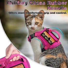 nanappice Tactical Cat Harness for Walking, Adjustable Escape Proof Pet Vest for Large Cat,Easy Control Breathable Cat Vest with Handle，Molle Patches (Pink, L)