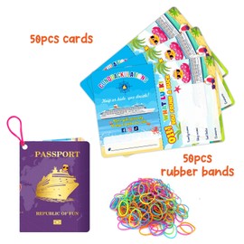 Duck Duck Tags, Cruising Duck Tags, Carnival Ducking Games Cards, 50 Pack, 4.1 x 2.9 inches, Passport Design, with Hole and Rubber Bands