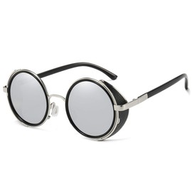 Dollger Steampunk Vintage Retro Round Sunglasses Metal Circle Frame Silver Lens Silver Frame UV400 Protection