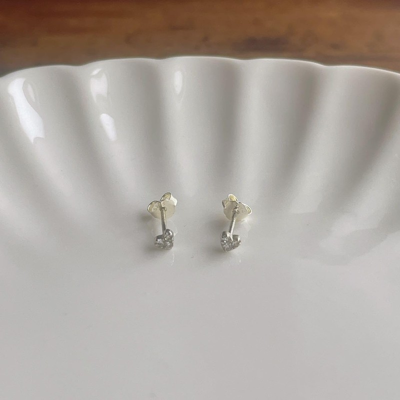 Silver 925 Earrings, Heart, 0.1 inch (3 mm), Small, Small,