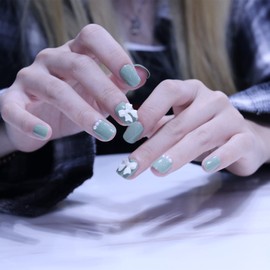 24pcs Nail Tips Butterfly Nail Pearl Apple Green for Wedding, Party, Holiday, Dating, Prom and Daily Life