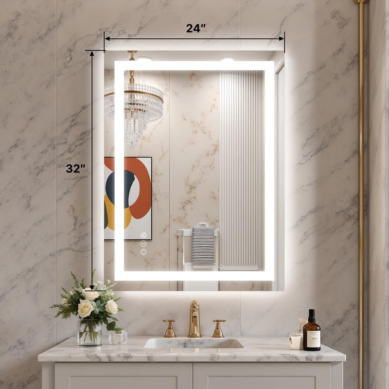 24x32 LED Bathroom Mirror with Lights – Anti-Fog, Dimmable, Backlit