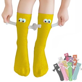 ARTSIM Holding Hands Socks, Couple Magnetic Hand Socks, Unisex Mid Tube Funny Hand in Hand Socks, Novelty 3D Doll Gifts Socks Yellow (Color : Yellow, Size : One Size)
