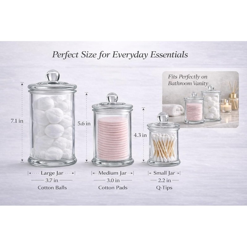 KMWARES 3PCs Set Small Mini Clear Glass Premium Quality Apothecary