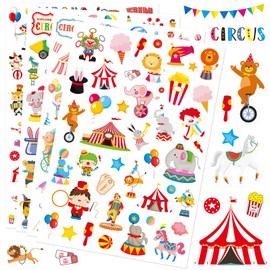 Cute Carnival Circus Stickers 820 Count Party Goodie Gifts Bags Decor Red White Elephant Clown Adhesive Stickers for Kids Girls Boys Birthday Invitations Art Craft Decor School Game Class Rewards