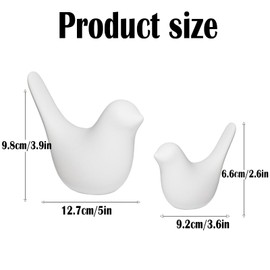 Small Birds Statues Home Decor - Ceramic Figurine Set of 2, Handcrafted Black Decorative Birds for Shelf, Desk, or Living Room – Minimalist Modern Ornament for Canadians (White)