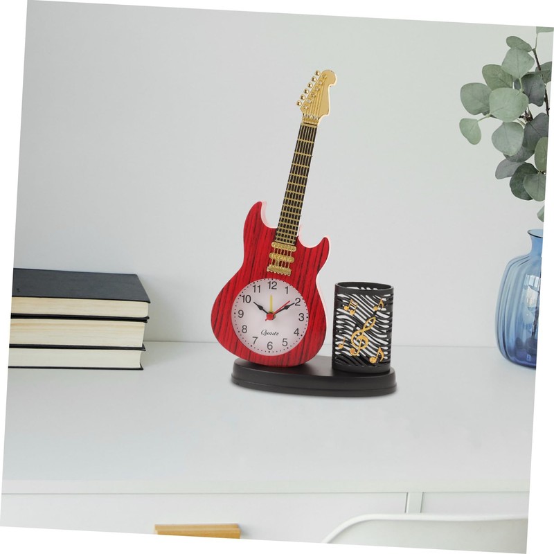 Levemolo Lifelike Violin Clock with Pen Holder Decorative Desktop Clock