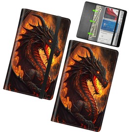 RWUTYTIUL Business Card Organizer, 240 Cards Business Cards Holder Book, PU Leather Name Card Holder with Elastic Closure for Women Men, Flame Dragon
