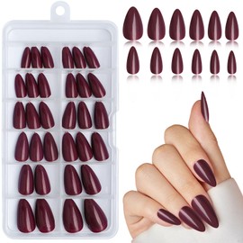 Lifextol 120pc Almond Press on Nails Short Fake Nails Press ons with Nail Adhesive Tabs, Burgundy Acrylic Nails Press on Nails Almond Nail Tips Petite Glue on Nails False Nails Artificial Fingernails
