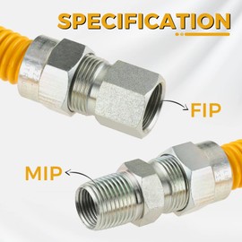 72" Flexible Stainless Steel Gas Line For Dryer, Garage Heaters, Gas Stoves, Water Heater; 5/8" OD (1/2" ID) Gas Flex line with 1/2" FIP X 1/2" MIP X 3/4"MIP, Yellow Coated