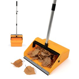 REEWII Large Commercial Dustpan with Comb，Long Handle Upright Heavy Duty Dust Pan Outdoor Indoor for Courtyards, Garages, Lobbies, Shopping Malls, Market Floors, Sidewalks, Classroom Floor Cleaning