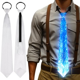 XGOOD Light Up Tie Rechargeable Fiber Optic Fabric Led Tie Light Up Clothes Costume for Disco,Show,Bars,Glow Party and EDM (White)