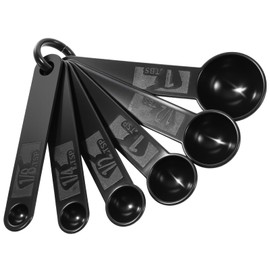 5Pcs Black Measuring Spoons Universal Easy to Read Measuring Cup and Spoon Set with Soft Grip Handle Plastic Cups and Spoons for Baking&Kitchen Hang Hole and Nesting for Easy Storage