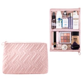 Leudes Makeup Bag Travel Essentials Cute Skincare Pouch Purse Cosmetic Bags for Women Traveling Make Up Organizer Portable Clear Case Toiletry Bag with Zipper (Pink, Medium)