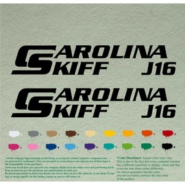 Pair of Carolina Skiff J 16 Compatible Replacement Boat Decals Vinyl Stickers Outboard Motor Set of 2 (32.5" X 6.6", Black 070)
