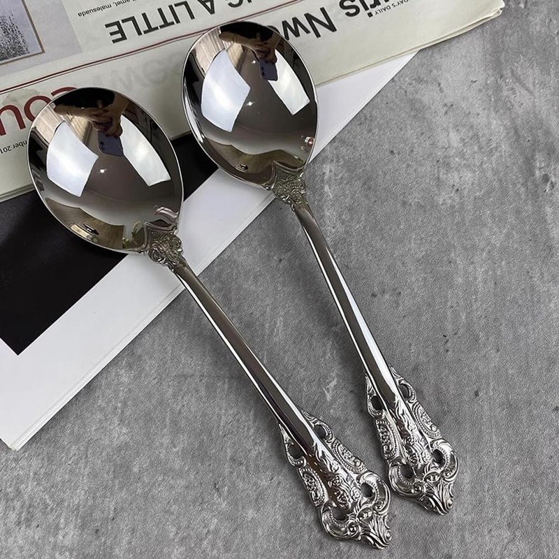 Siaiqiang Gorgeous Round Soup Spoons,18/10 Stainless Steel Fine Embossed Texture