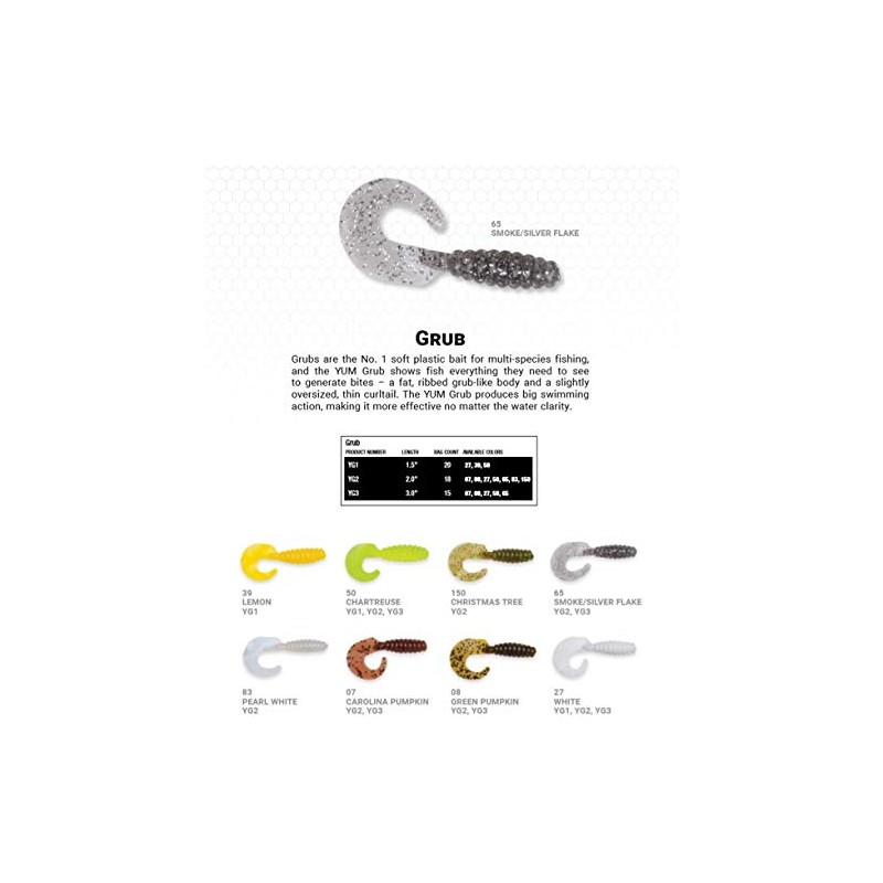 Yum Lures Grub Smoke Silver Flake, 2"